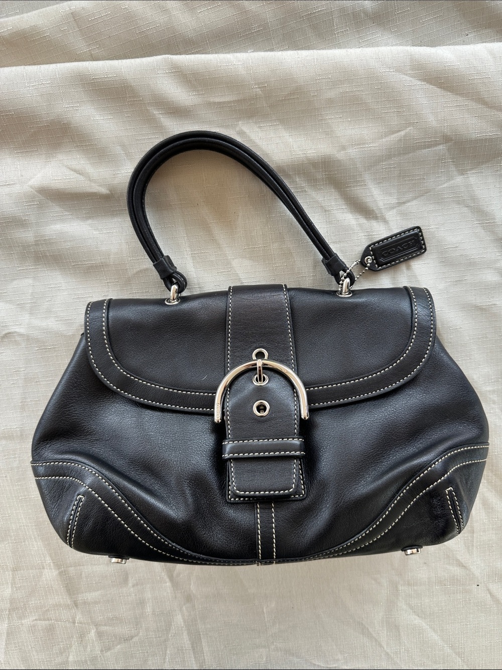 Coach Black SoHo Leather Top-Handle Satchel with Silver Buckle